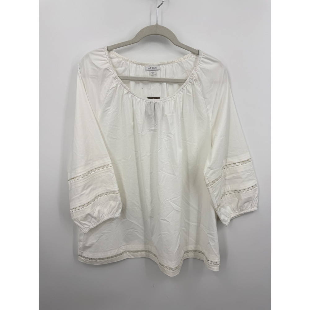 J. Jill White Shirt Collection Blouse Womens XL White Eyelet Trim Peasant Top‎